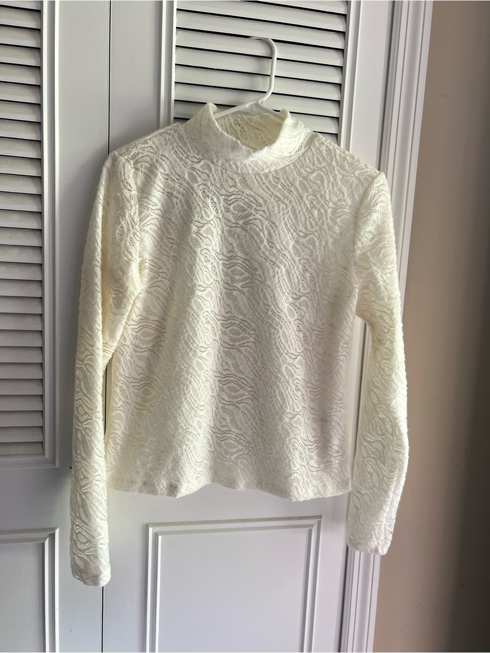 By Anthropologie Women's Cream Lace Mock-Neck Long Sleeve Top